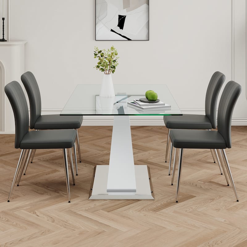 Modern Style Glass Table,Dining Chair Set, Electroplated Chair Legs, Suitable For Restaurant Kitchens(Set of 5)