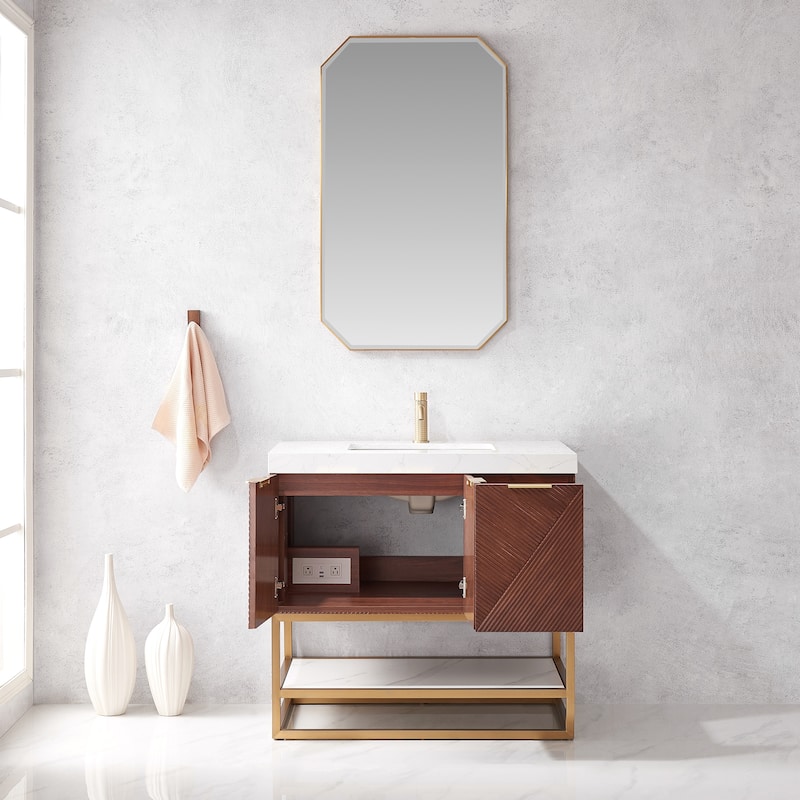 Mahon Single Bath Vanity with Composite Stone Top and Mirror