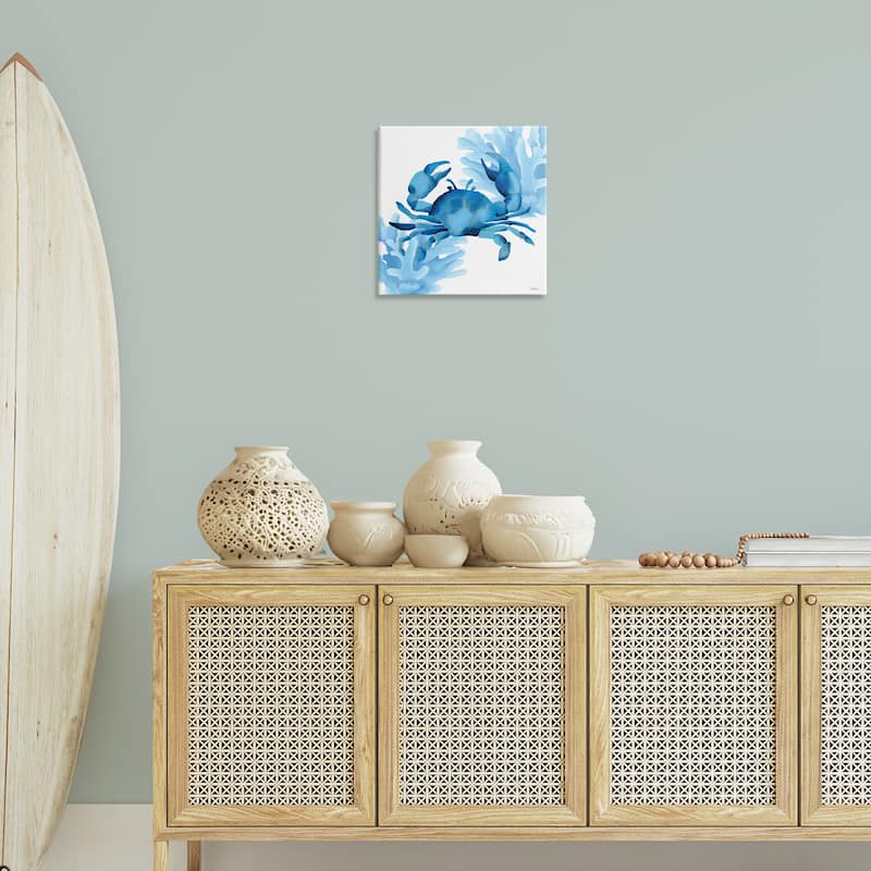 Stupell Blue Tone Crab & Coral Canvas Wall Art Design By Cat Thurman Designs