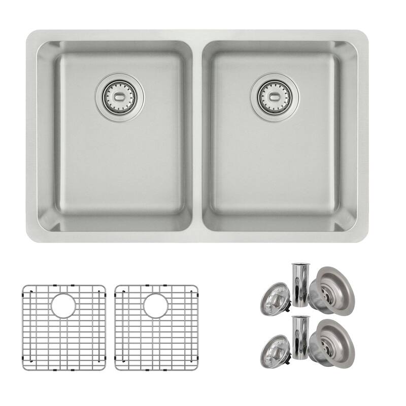 STYLISH 29 inch L x 18 inches W Double Bowl Undermount and Drop-in Stainless Steel Kitchen Sink - 29" x 18" x 8"