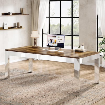 78.7" Long Computer Desk with Mirrored Metal Legs for Home Office