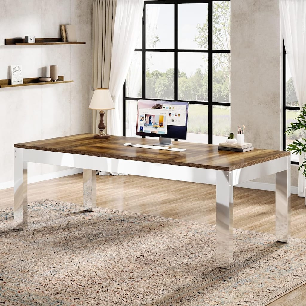78.7" Long Computer Desk with Mirrored Metal Legs for Home Office