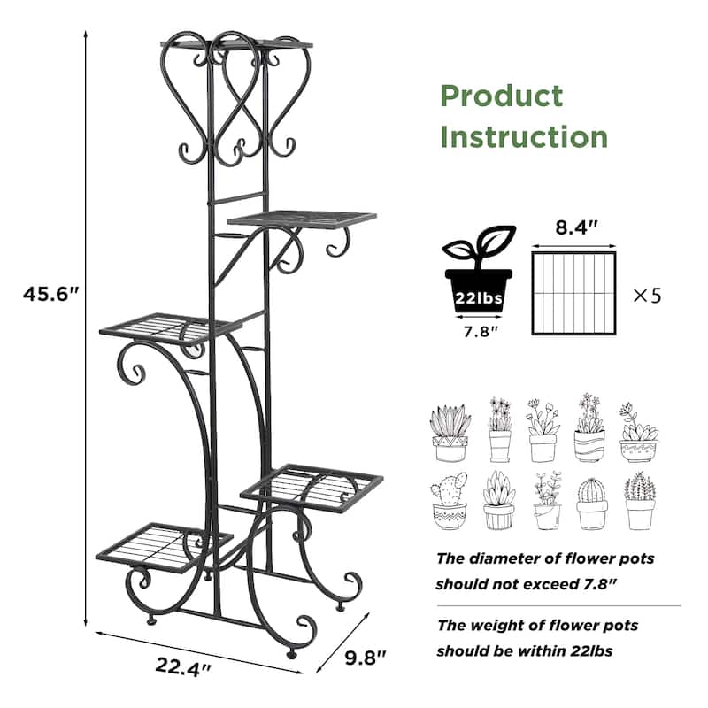 Multi-Tiered Plant Stand Metal Iron Shelf