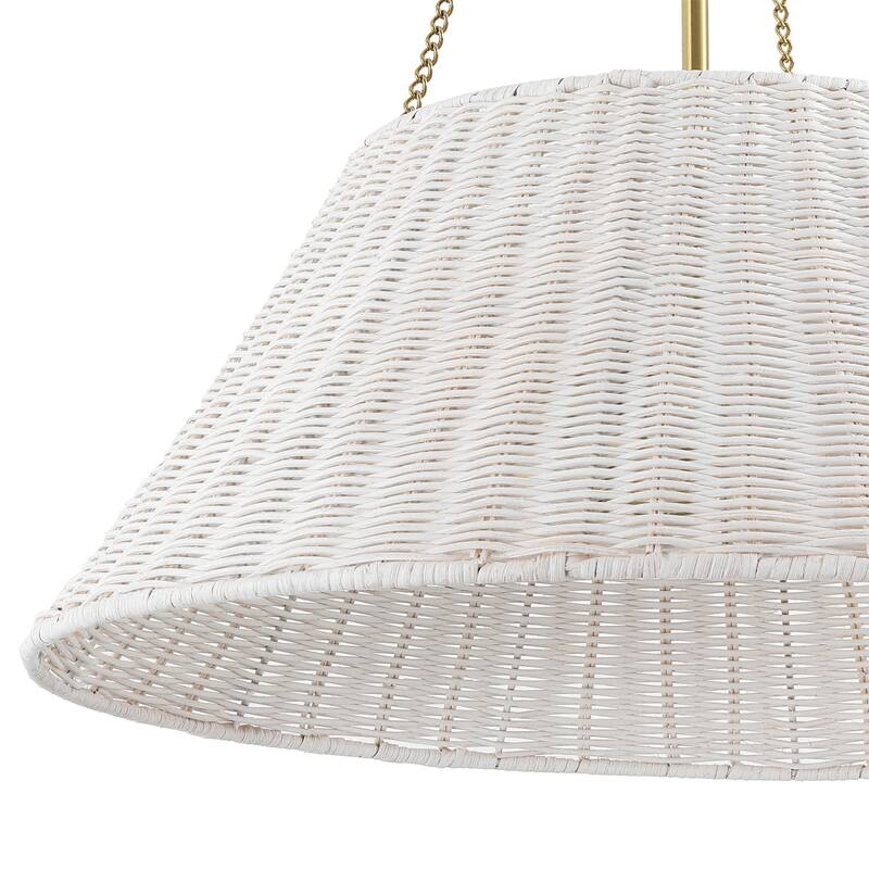Farmhouse Chandelier 22" 3-Light Brass White Rattan Shade