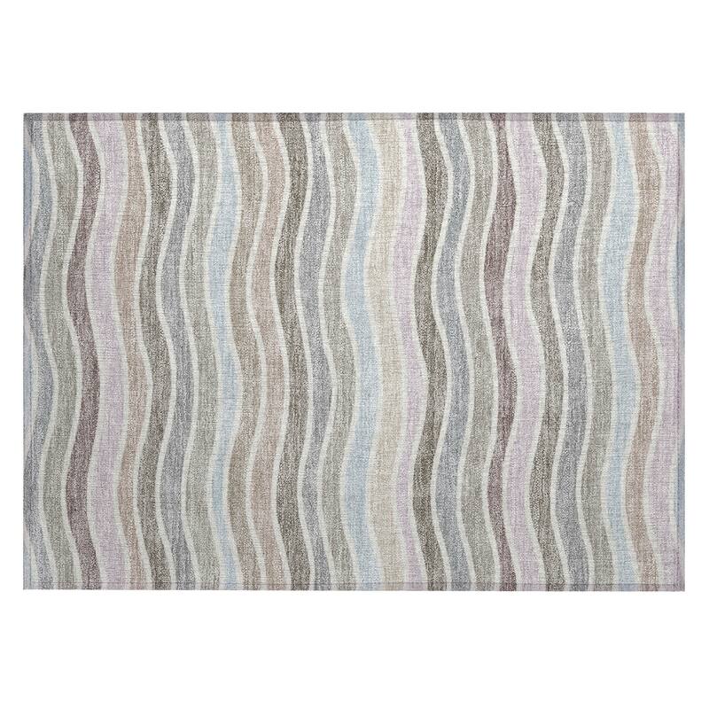 Machine Washable Indoor/ Outdoor Contemporary Stripe Chantille Rug