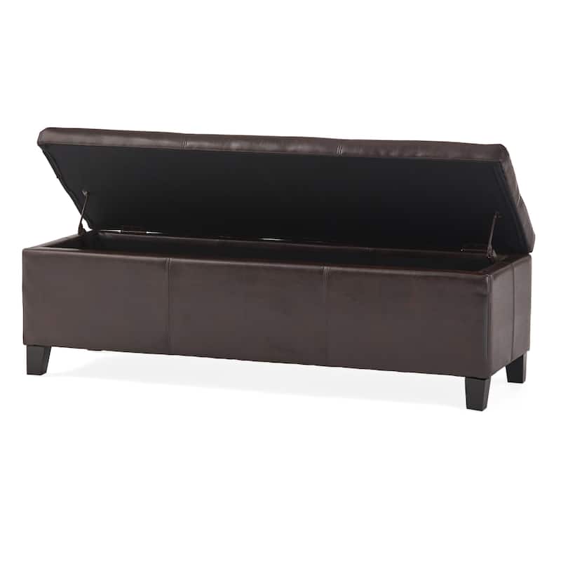 Leather Upholstered Storage Bench Indoor Bench, Ottoman Bench Makeup Bench with Safety Hinges for Mudroom Bedroom