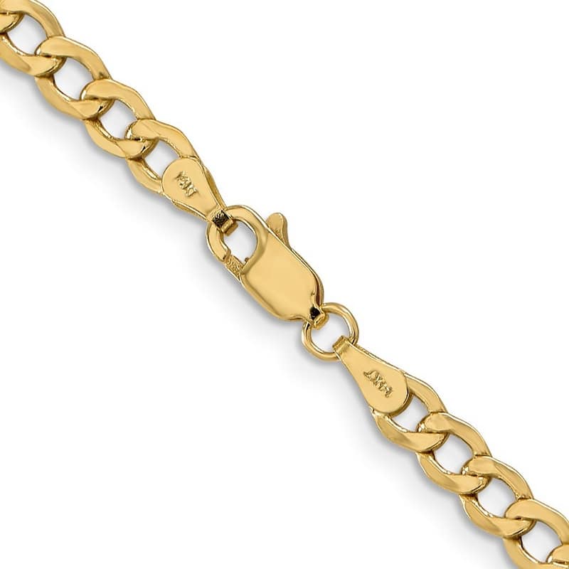 Curata 10k Yellow Gold 3.2mm Semi-solid Curb Link Chain Necklace (Lobster) Options: 16 18 20 22
