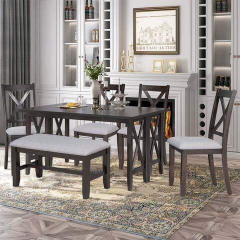 Solid Wood Space Saving Foldable Table and 4 Chairs with Bench