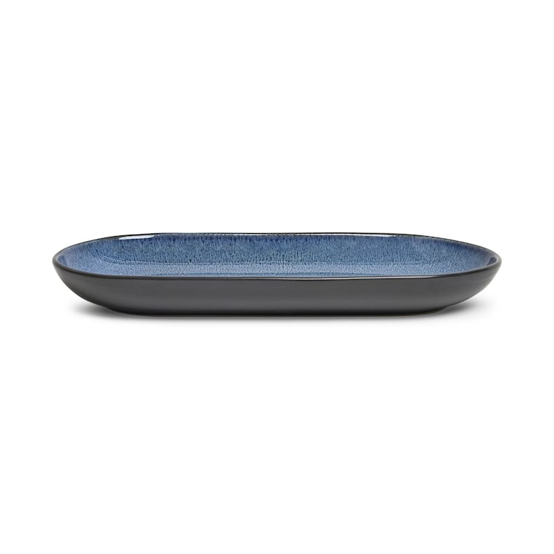 Sango Resona Blue/Black Large Ceramic Serving Platters Set of 2, 14/12 Inch