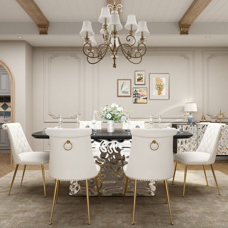 7-Piece Clihome Modern Stainless Steel Table Velvet Chair Dining Set