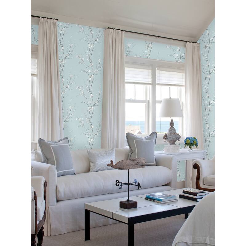 A-Street Prints Monterey Sky Blue Floral Branch Wallpaper