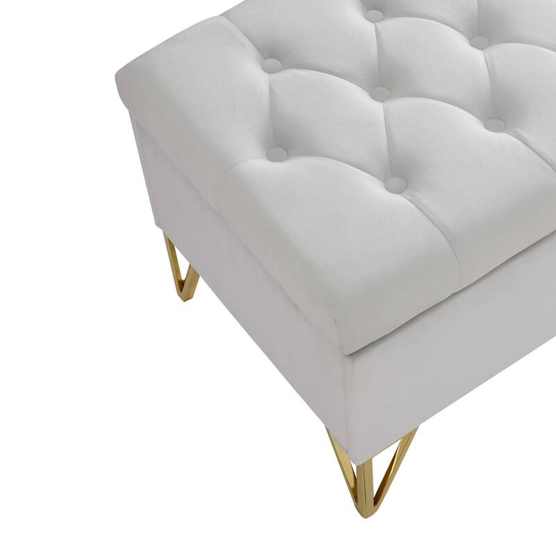 Rectangular Velvet Storage Ottoman - Sturdy Frame, Easy Leg Installation