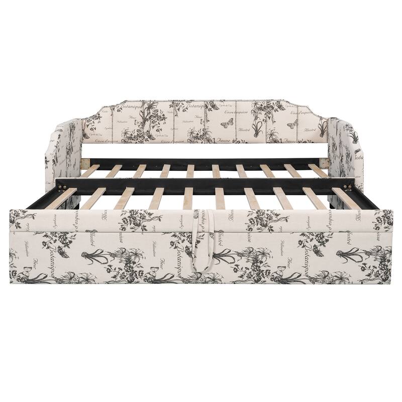 Twin Size Upholstered Daybed with Pop-Up Trundle & USB Charging Ports