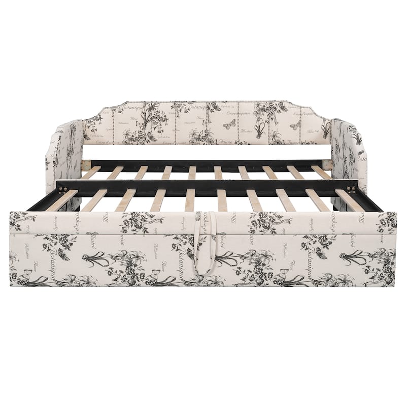 Twin Upholstered Daybed with Pop-Up Trundle, USB Charging Ports, Convertible Sofa Bed