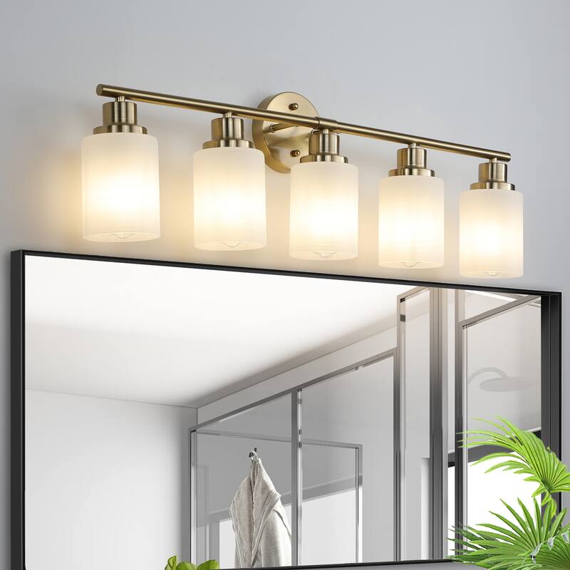 31" Modern 5-Light Vanity Wall Sconce, with Frosted Glass Shades for Bathroom or Hallway Lighting (No Bulbs)