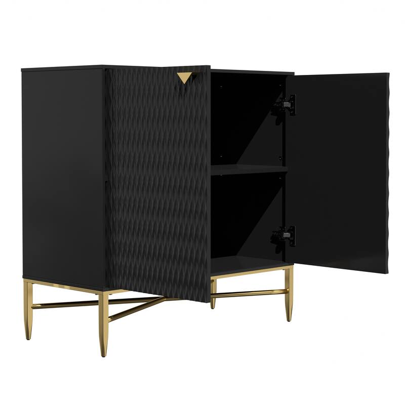 Modern Wood Freestanding 2-Door Storage Accent Cabinet - Black