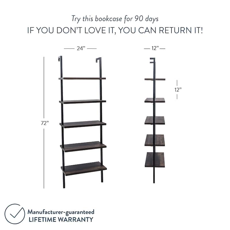 Nathan James Theo 5-Shelf Ladder Bookcase Wood with Metal Frame