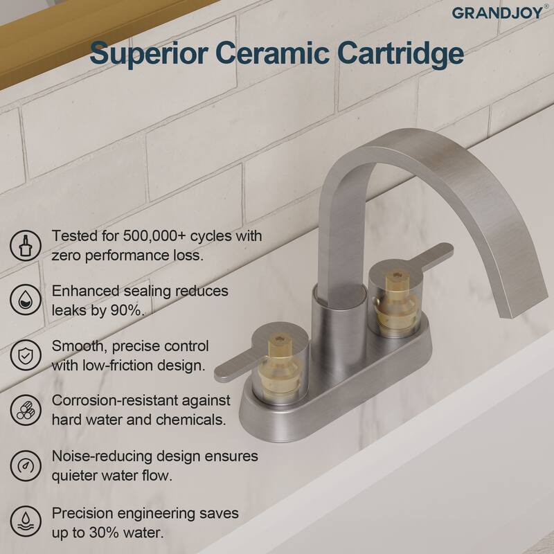 GRANDJOY Stainless Steel 6" Centerset Sink Faucet 2-Handle Waterfall Bathroom Faucet