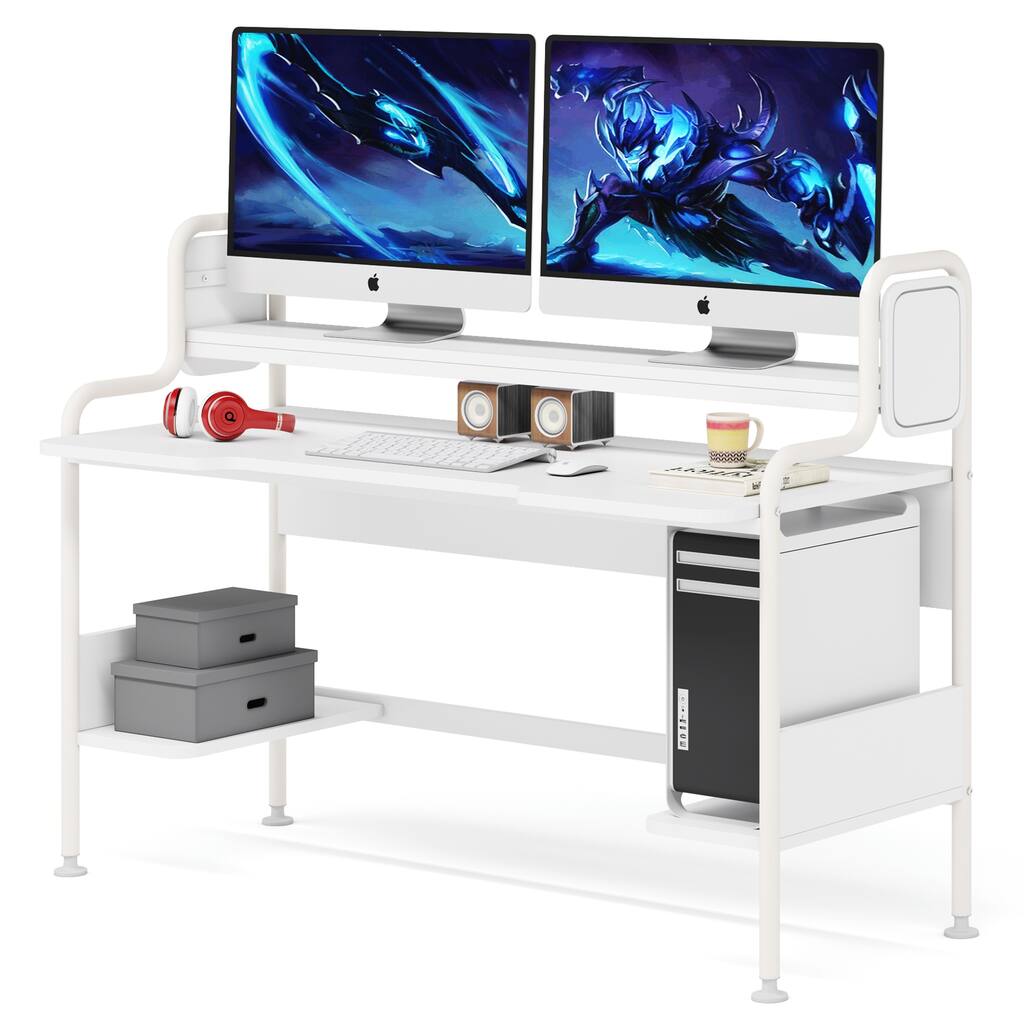 Computer Desk 55 Inch Gaming Table with Shelves and Hutch for Home ...