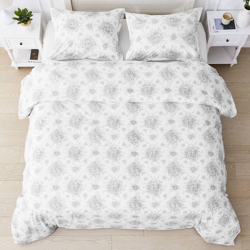 Floral Etching Cotton Duvet Set Gray