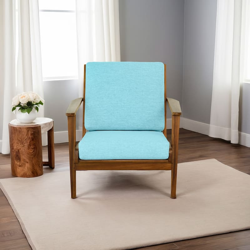 Kymber Teak Wood Linen Lounge Chair - Sky Blue