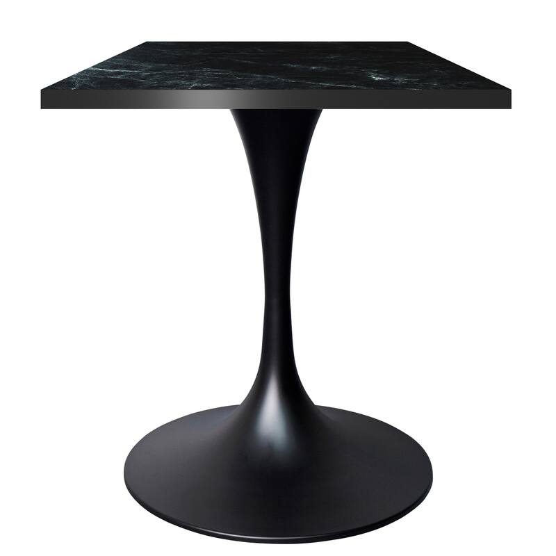 Verve 24 in. Wide Dining Table Square MDF Wood Tabletop in Black Stainless Steel Pedestal Base Accent Kitchen Table