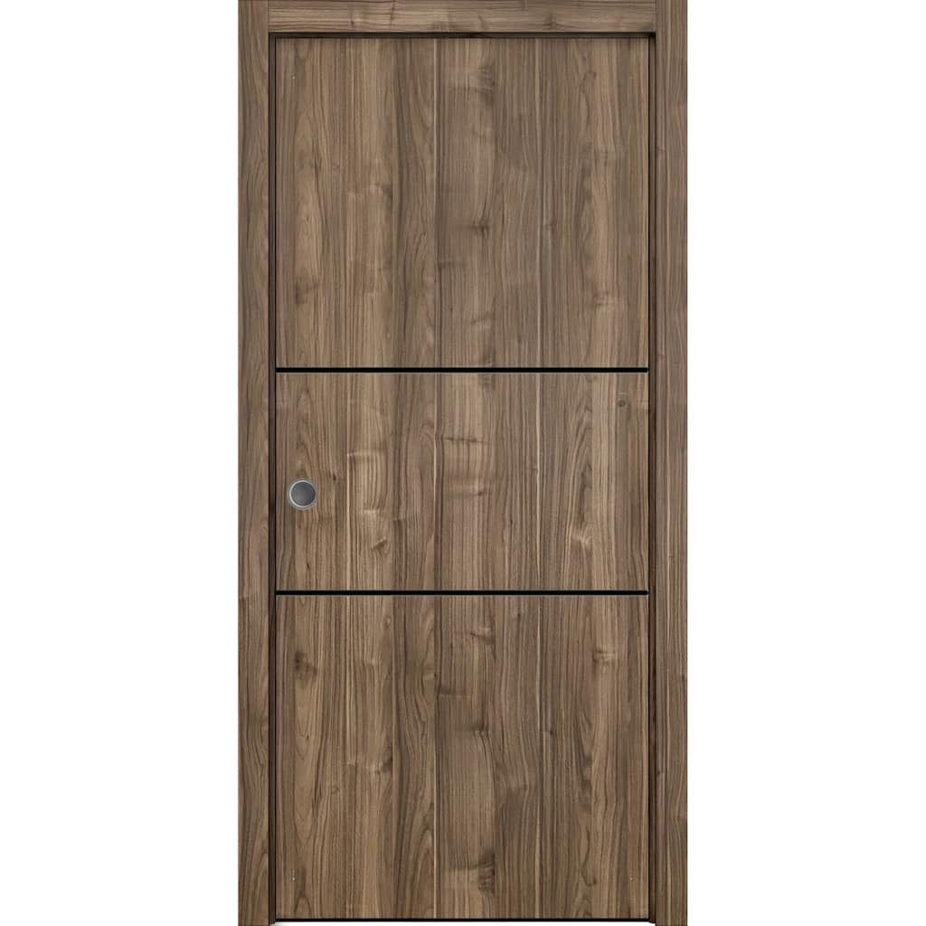French Pocket Door 18 x 80 with Planum 0014 Walnut with Kit Trims Rail