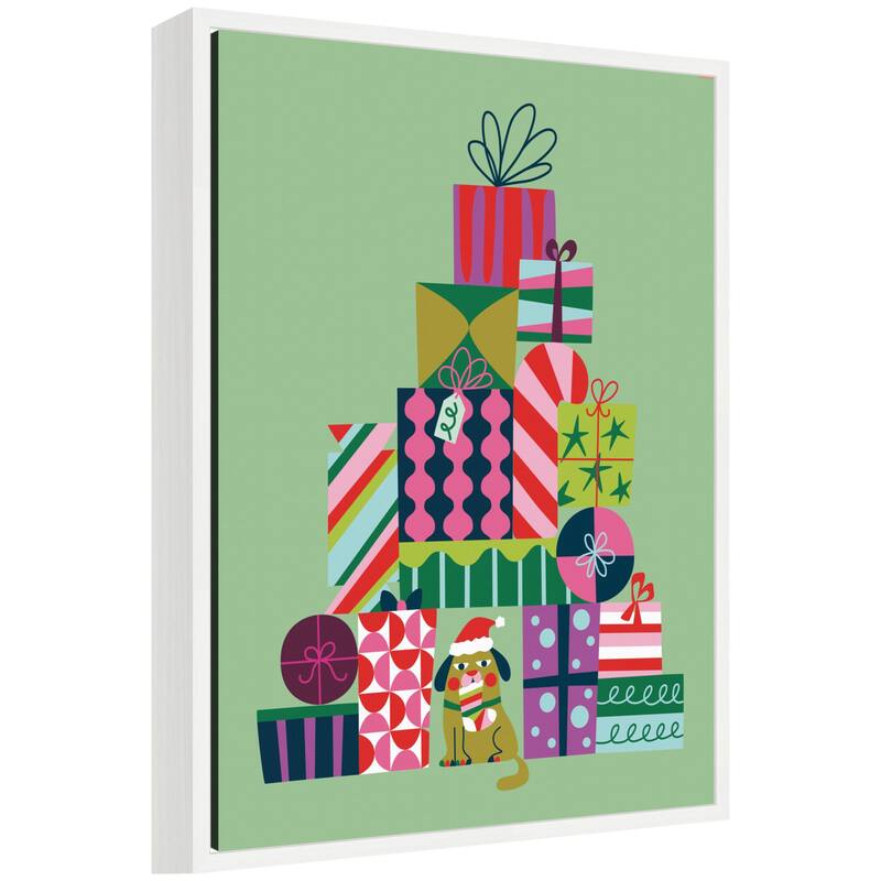 Kate and Laurel Framed Canvas Christmas Tree Presents by Rachel Lee - 18 x 24
