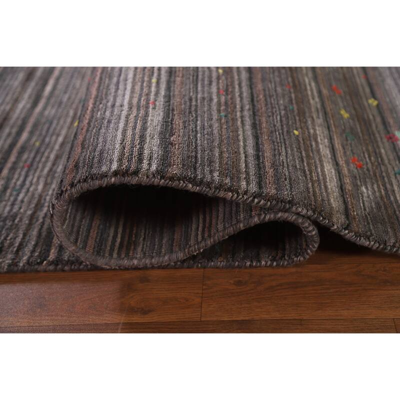 Striped Gabbeh Indian Area Rug Hand-Knotted Wool Carpet - 7'11"x 9'10"