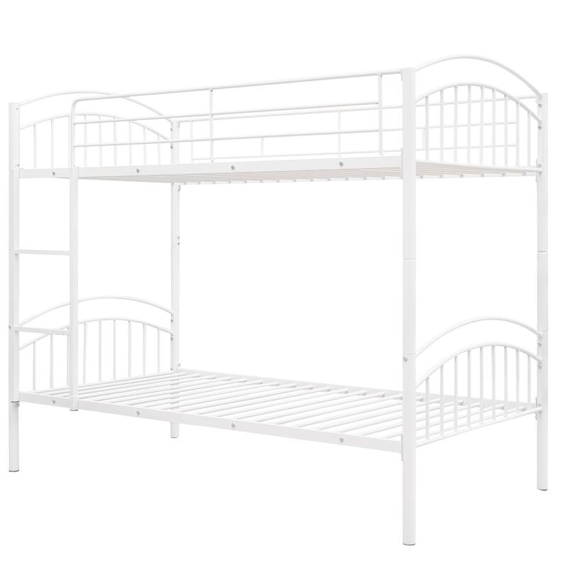 Twin Over Twin Steel Bunk Bed with Guardrails and Convertible Design