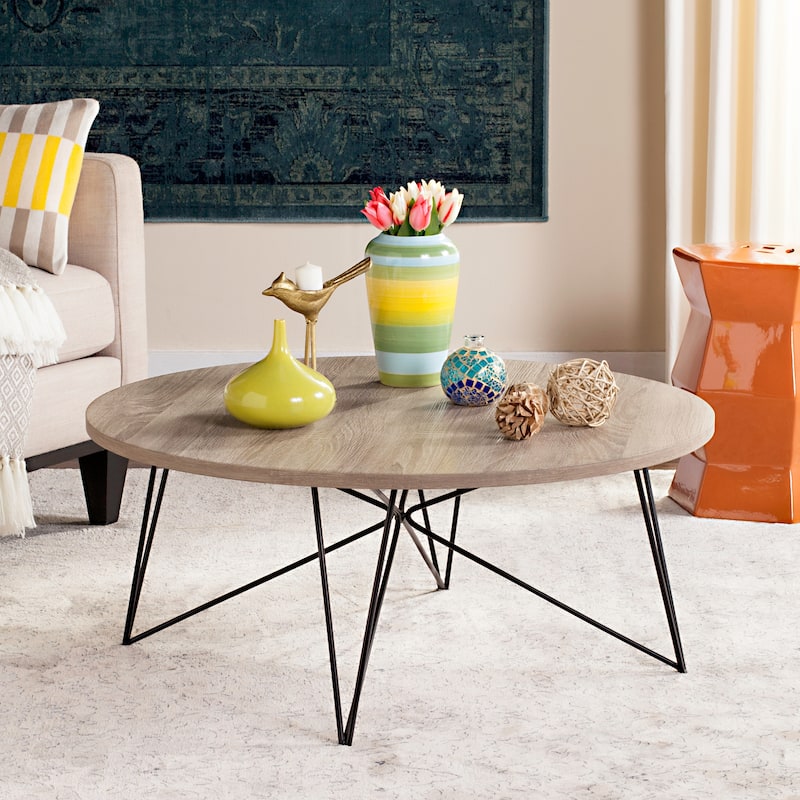 SAFAVIEH Mid-Century Modern Maris Light Grey/Black Coffee Table - 34"W x 34"D x 14"H