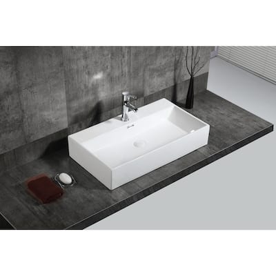 Adelmo Over the Counter Vessel Ceramic Basin Sink, Glossy White
