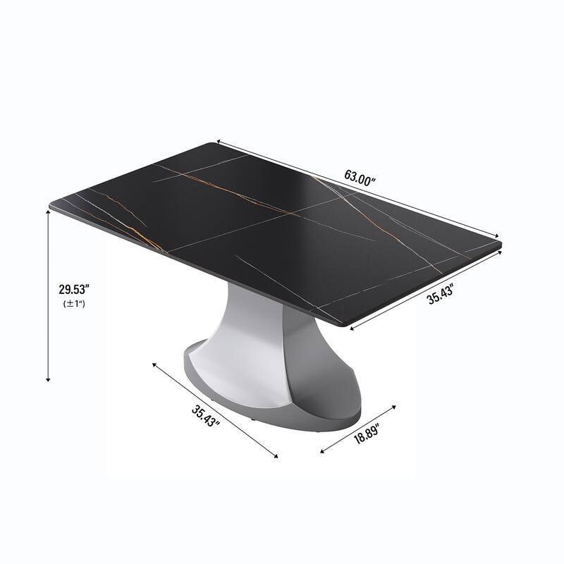 Rectangular Dining Table, Faux Marble Kitchen Dining Table with Grey Pedestal.