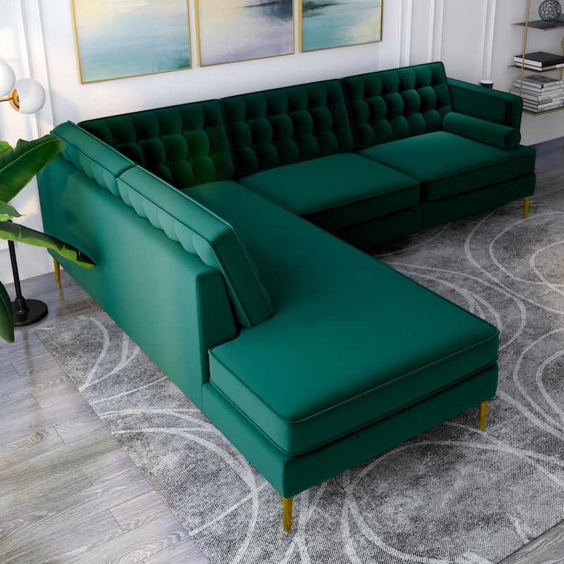 Caterina Velvet Modern Living Room Tufted Corner Sectional Sofa