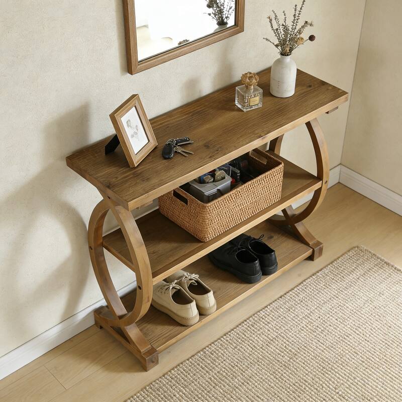 41.34" Solid Wood Console Table with 3 Shelves