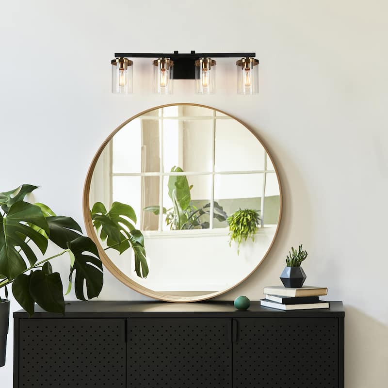 Modern 2/3/4-Light Black Gold Bathroom Vanity Lights with Cylinder Glass