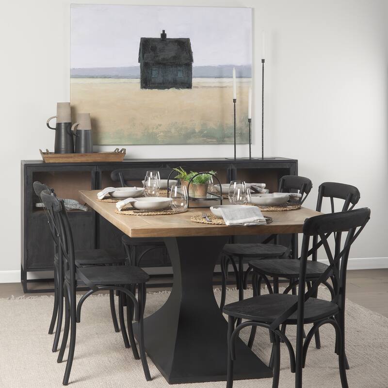 Maxton Light Brown Solid Wood w/ Black Iron Pedestal Base Rectangular Dining Table