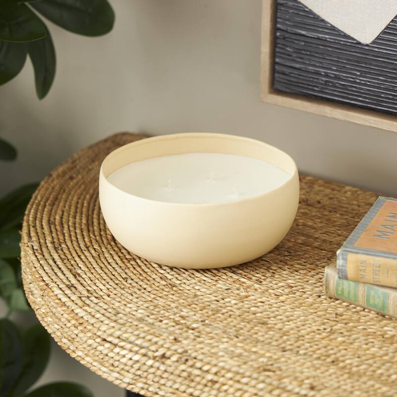 Beige, Black or Cream Metal Scented Textured 34oz 4 Wick Decorative Candle with White Wax - Beige - Rose Blossom & Sandalwood Scented