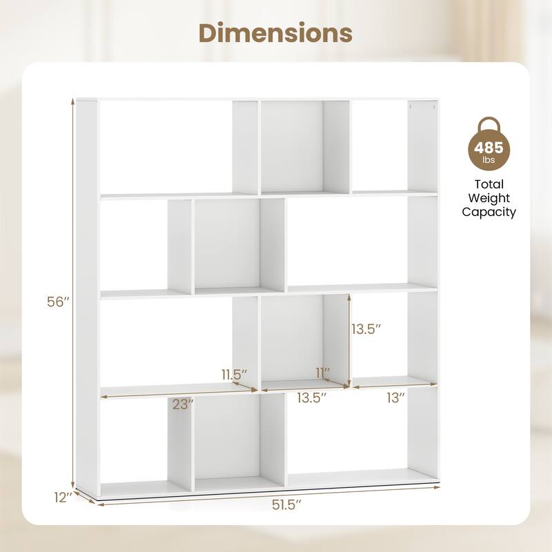 Gymax Open Shelf Bookcase w/12 Storage Compartments 2 Anti-Tip Kits