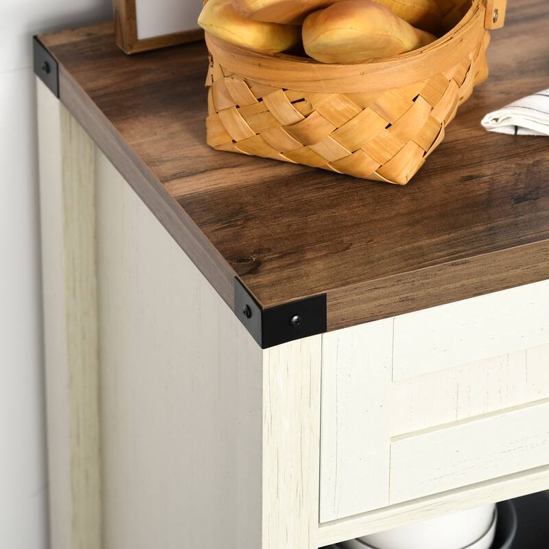 HOMCOM Rustic Barn Door Storage Cabinet/Modern Farmhouse Buffet Sideboard for Kitchen & Dining Room