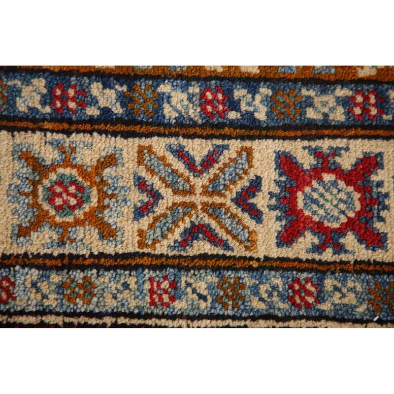 Kazak Oriental Accent Rug Hand-Knotted Red Geometric Wool Carpet - 2'8"x 4'1"