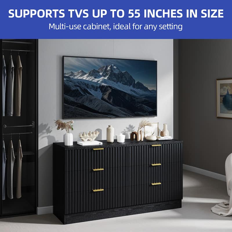 Moasis 6-drawer Dresser Double Chest of Drawer Dresser with Fluted Panel