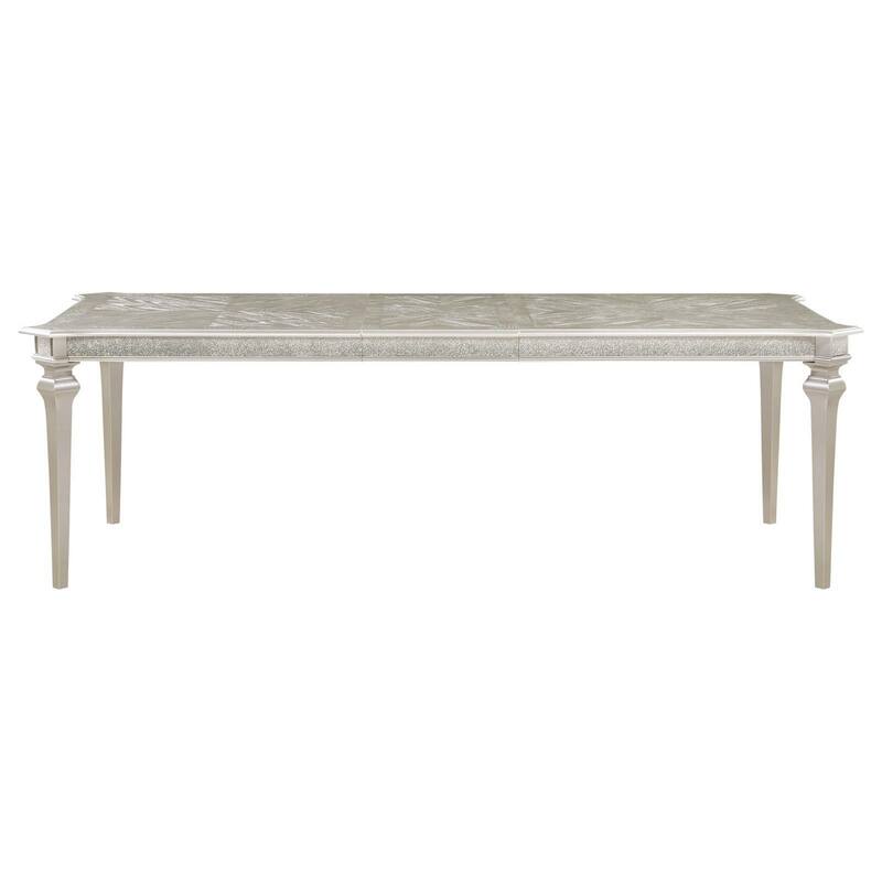Nive 78- 96 Inch Dining Table with Extension Leaf, Faux Diamond Inlay, Silver