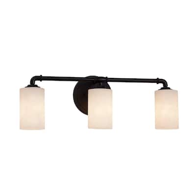 Justice Design Clouds Bronx 3-light Matte Black Bath Bar, Clouds Cylinder w/ Flat Rim Shade