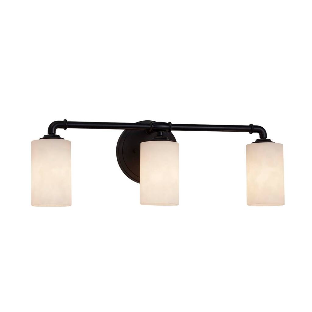Justice Design Clouds Bronx 3-light Matte Black Bath Bar, Clouds Cylinder w/ Flat Rim Shade