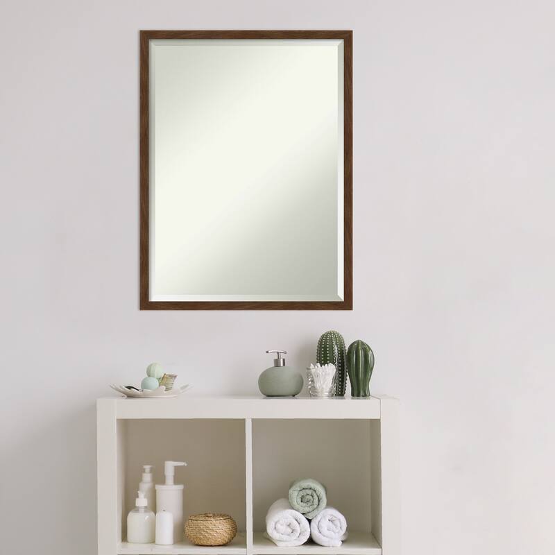 Beveled Wood Bathroom Wall Mirror - Carlisle Brown Narrow Frame - Carlisle Brown Narrow