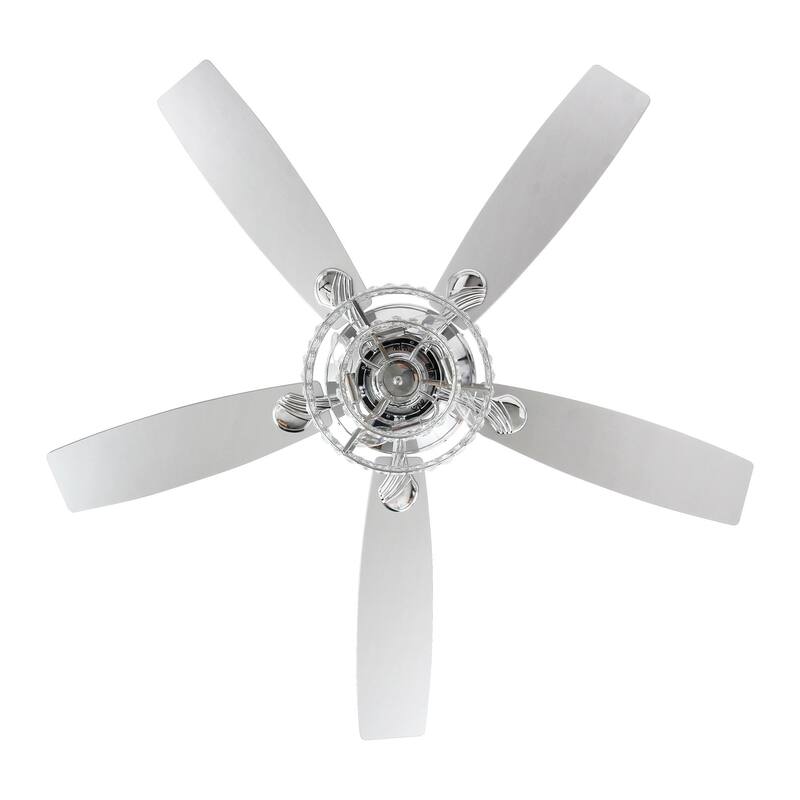 52-inch Modern Chrome 5-Blades 2-Tire Crystal Shade Ceiling Fan with Remote and Light Kit - 52-in W