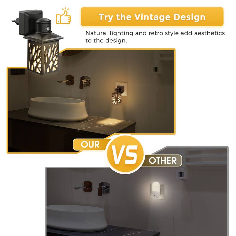 2 Pack Vintage Farmhouse Night Light Plug into Wall, Farmhouse Rustic