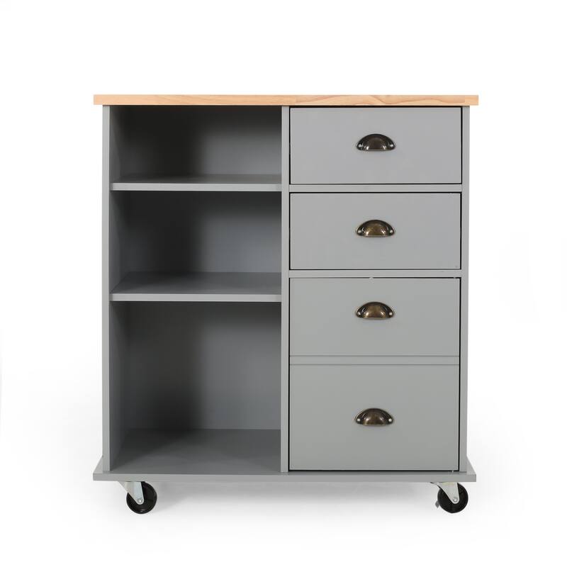 Rolling Kitchen Island Bar Cart, Drawers Shelves, Wheels, Brown, Gray