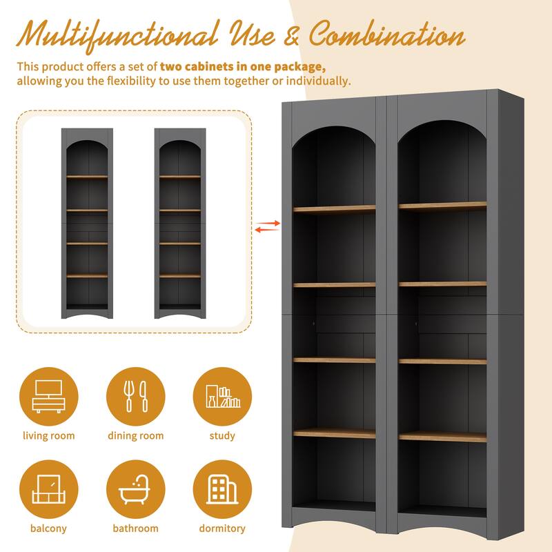 Free Standing 5 Tier Bookshelves Set of 2, Farmhouse Two-Tone Storage Cabinet - 39.3" W × 12.4" D × 72" H